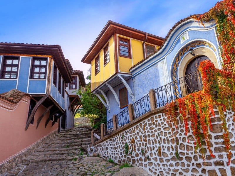 Malerische Häuser in Plovdivs Altstadt