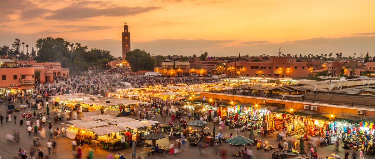Marktplatz Jemaa EL Fna im Sonnenuntergang, Marrakesch