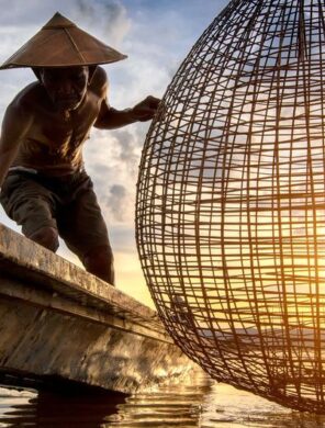 Fischer auf dem morgendlichen Mekong