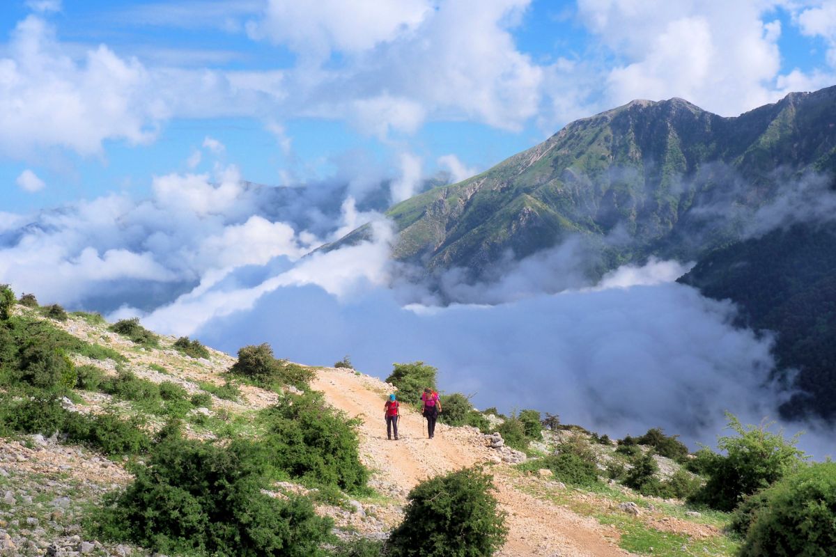 Wanderer nahe des Llogara-Passes in Albanien – Entdecken Sie die atemberaubende Natur Europas.