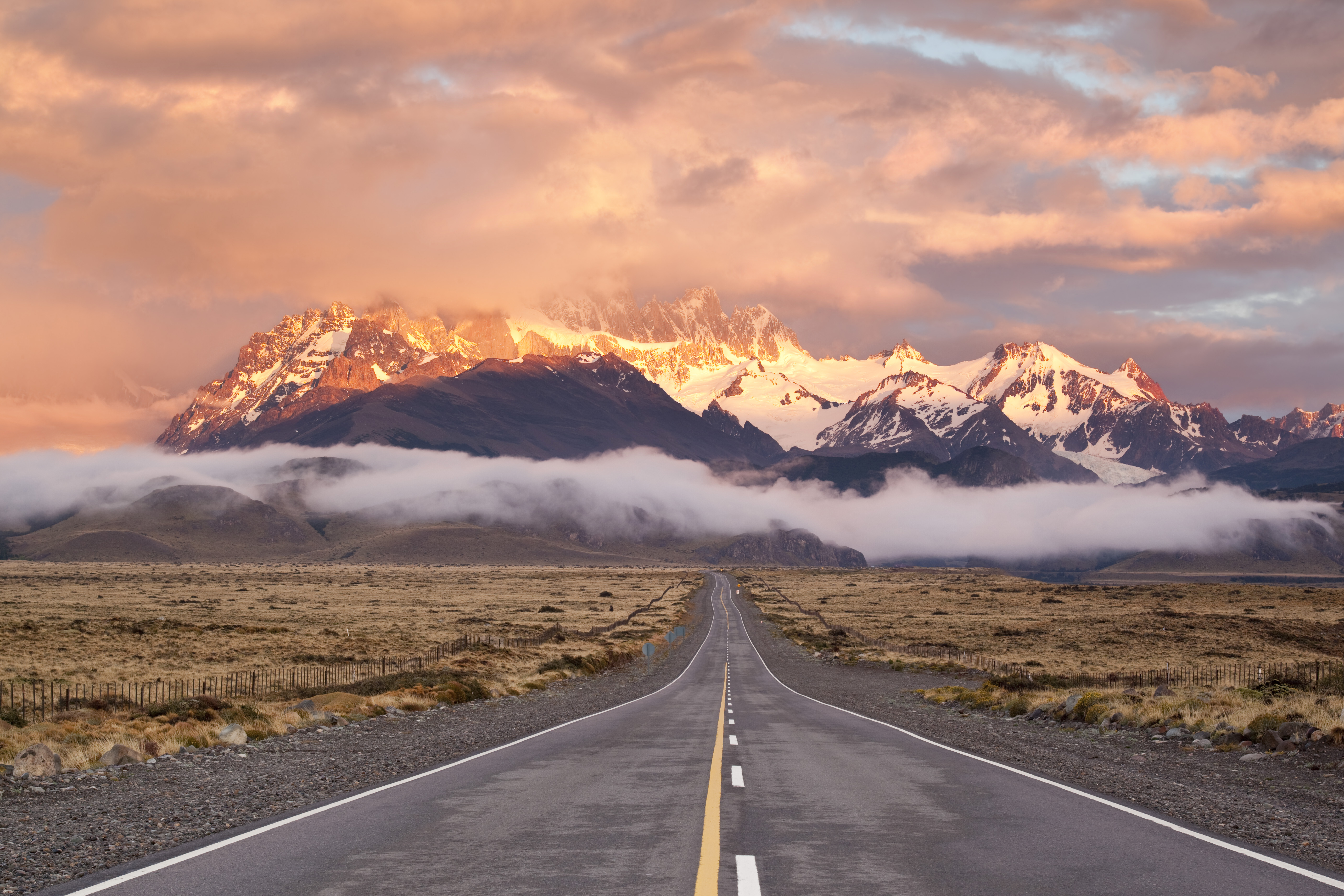 Dramatic sky over empty highway in Argentina Patagonia