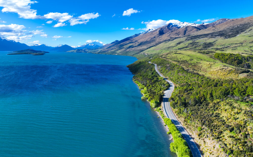 The Coastal Road, sandy beach and open sea in summer season Nature recovered Environment and Travel background