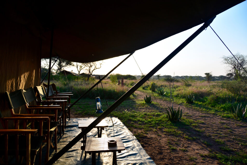Luxuriöses Zelt-Safari-Camp in der Serengeti bei Sonnenuntergang