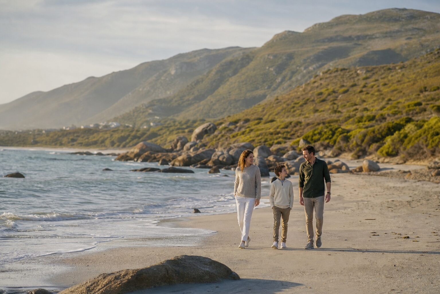 Familie am Strand der Garden Route in Südafrika